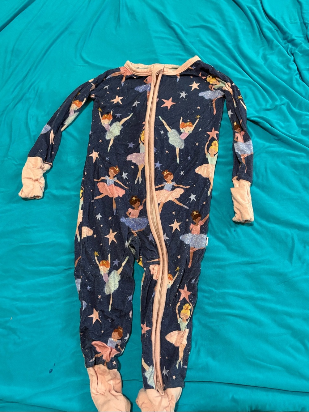 Little Sleepies Navy Ballerina Print Footed One-Piece with Pink Trim